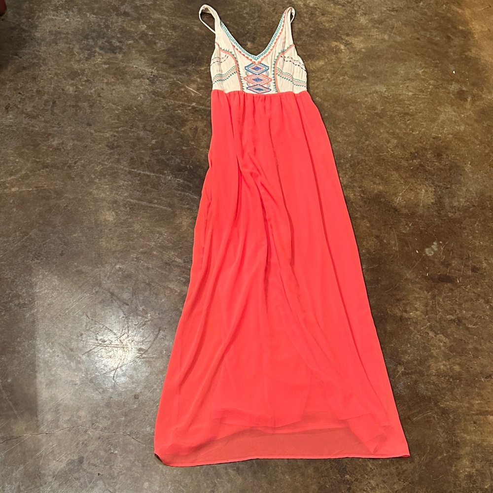 Flying Tomato Coral Maxi Dress with Embroidered Bodice